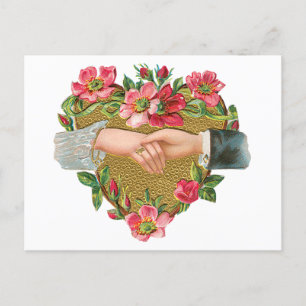 Vintage Hands with Heart of Flowers Save the Date! Announcement Postcard