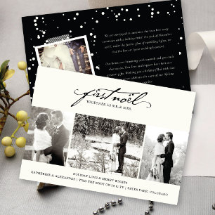 Vintage Handwriting First Noel 3 Photo Wedding Holiday Card