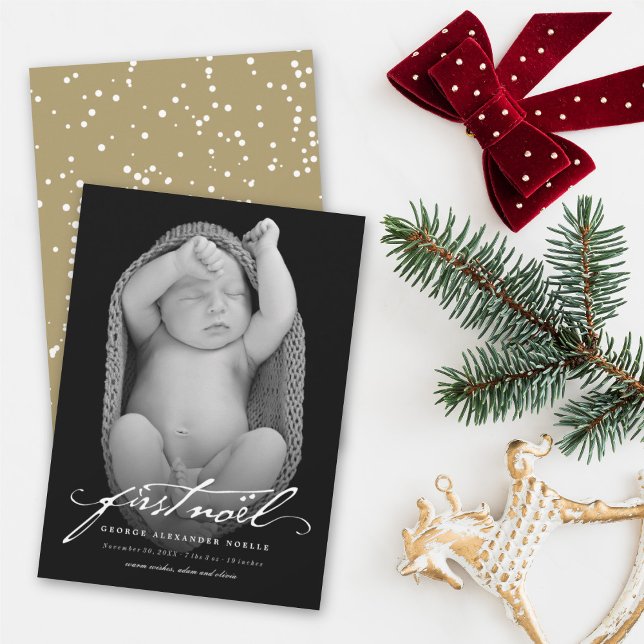 Vintage Handwriting Script Baby's First Noel Photo Holiday Card (Creator Uploaded)