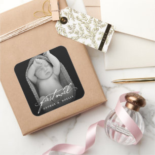 Vintage Handwriting Script Baby's First Noel Photo Square Sticker