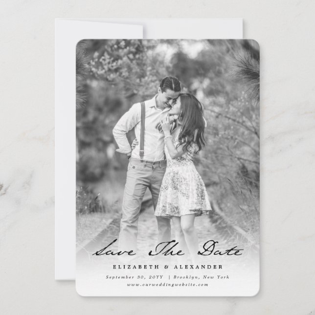 Vintage Handwriting Script Photo Save The Date (Front)