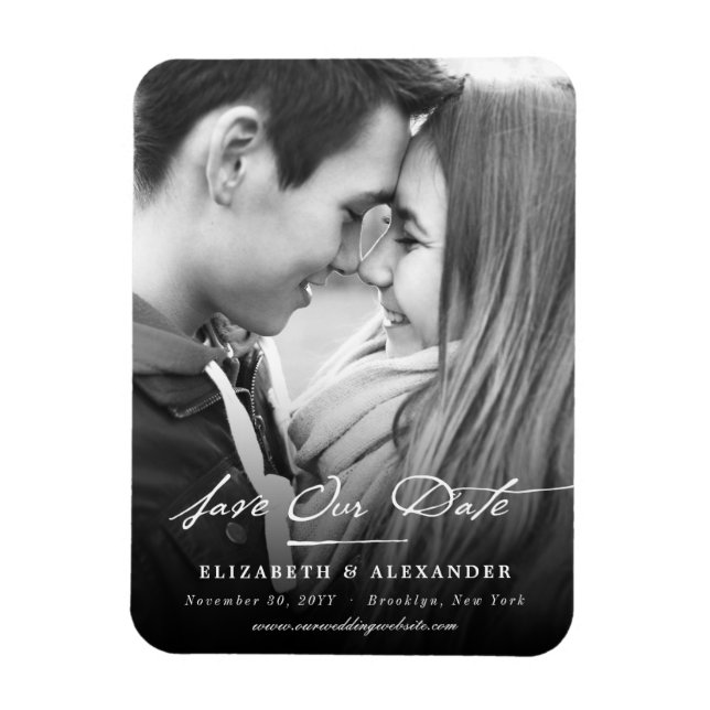 Vintage Handwriting Script Photo Save The Date Magnet (Vertical)