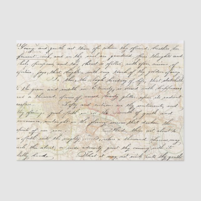 Vintage Handwritten Letter London Map Decoupage Tissue Paper (Front)