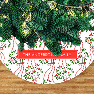 Vintage Hanging Mistletoe Christmas Pattern Fleece Tree Skirt