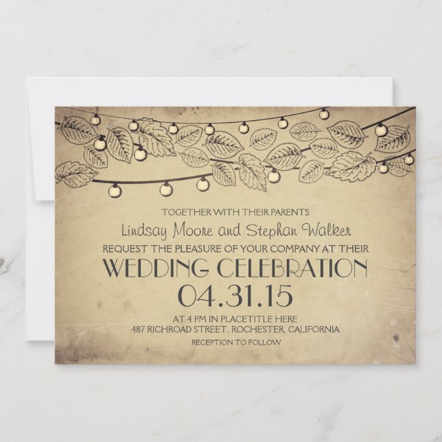 vintage hanging string lights wedding invitation (Front)
