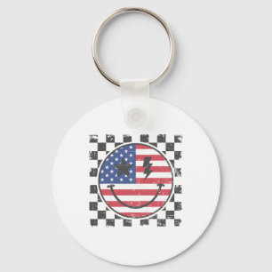 Vintage Happy 4th Of July Boy Smile Face Retro Usa Key Ring