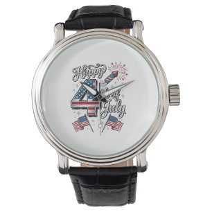 Vintage Happy 4th of July Patriotic Firework Shirt Watch