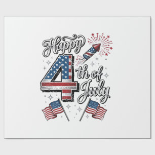 Vintage Happy 4th of July Patriotic Firework Shirt Wrapping Paper