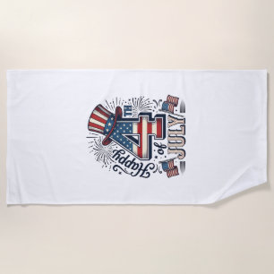 Vintage Happy 4th of July Patriotic Hat Vector Des Beach Towel