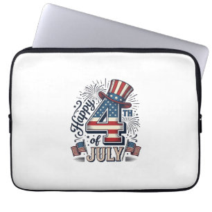 Vintage Happy 4th of July Patriotic Hat Vector Des Laptop Sleeve