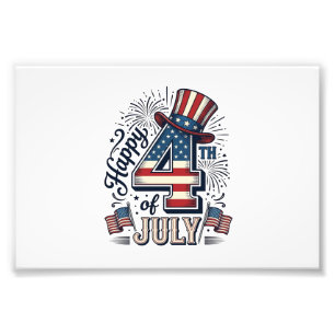 Vintage Happy 4th of July Patriotic Hat Vector Des Photo Print