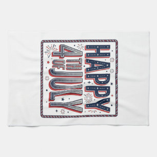 Vintage Happy 4th of July Patriotic Shirt Design_1 Tea Towel