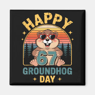 Vintage Happy 67 Groundhog Day Animal Lover Men Wo Magnet