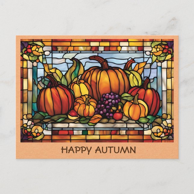 Vintage Happy Autumn Pumpkin Fall Harvest Postcard (Front)