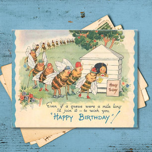 Vintage Happy Bee Birthday Holiday Postcard