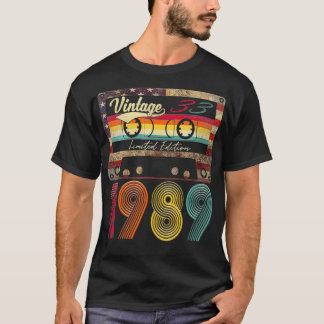 Vintage Happy Birthday 1989 33th Gift American Fla T-Shirt