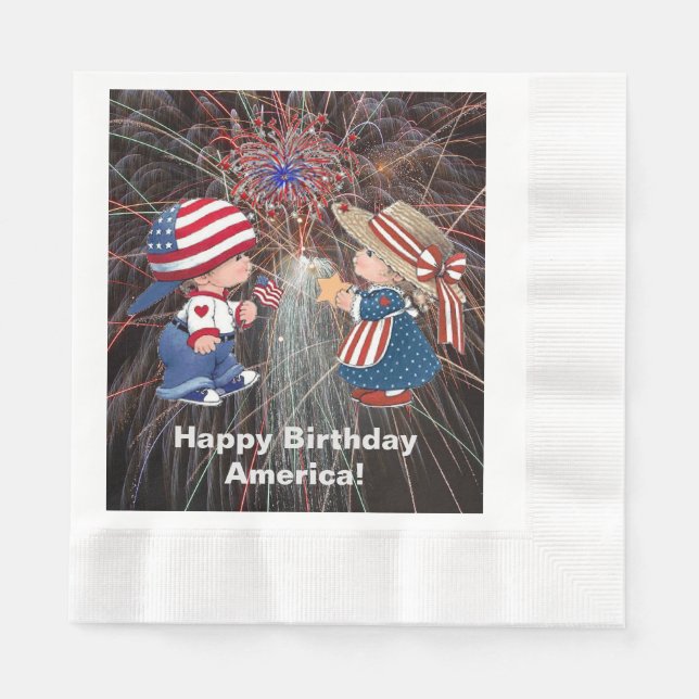 Vintage Happy Birthday America Luncheon Napkin (Front)