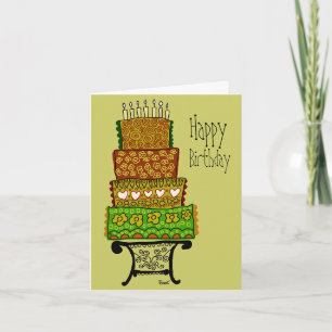 Vintage Happy Birthday Cake Card