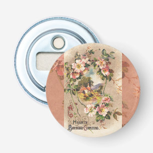 Vintage Happy Birthday Card Artwork Bottle Opener