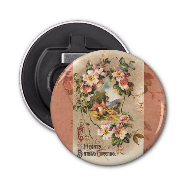Vintage Happy Birthday Card Artwork Bottle Opener (Front)