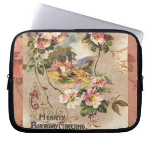 Vintage Happy Birthday Card Artwork Laptop Sleeve