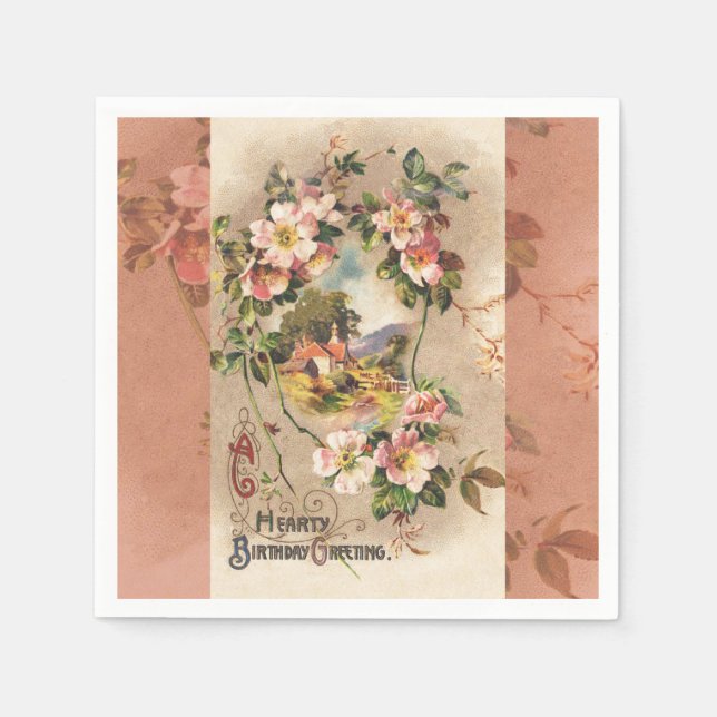 Vintage Happy Birthday Card Artwork Napkin (Front)