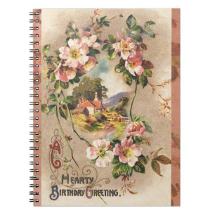 Vintage Happy Birthday Card Artwork Notebook