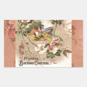 Vintage Happy Birthday Card Artwork Rectangular Sticker
