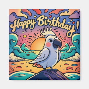 Vintage Happy Birthday Colourful Parrot Bird Magnet