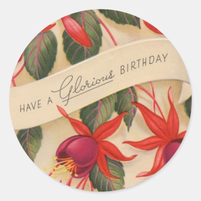 Vintage Happy Birthday Flowers Sticker (Front)