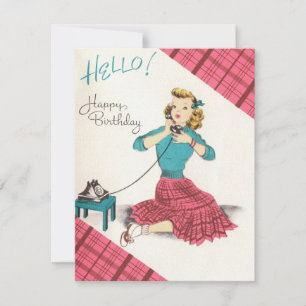 Vintage Happy Birthday Girl Phone Call Holiday Card