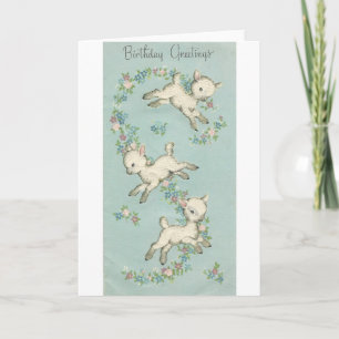 Vintage Happy Birthday Lambs Card