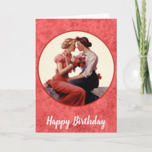 Vintage Happy Birthday Lesbian Couple Card