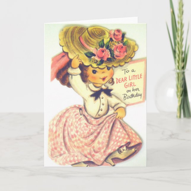 Vintage Happy Birthday Little Girl Card (Front)