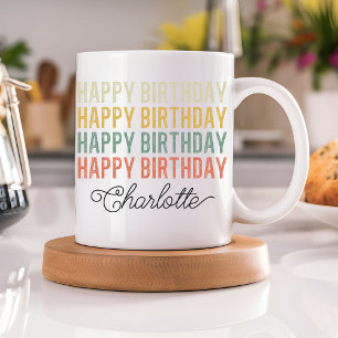 Vintage Happy Birthday Mug for Mom, Girl & Grandma