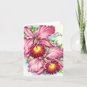 Vintage Happy Birthday Orchids Card