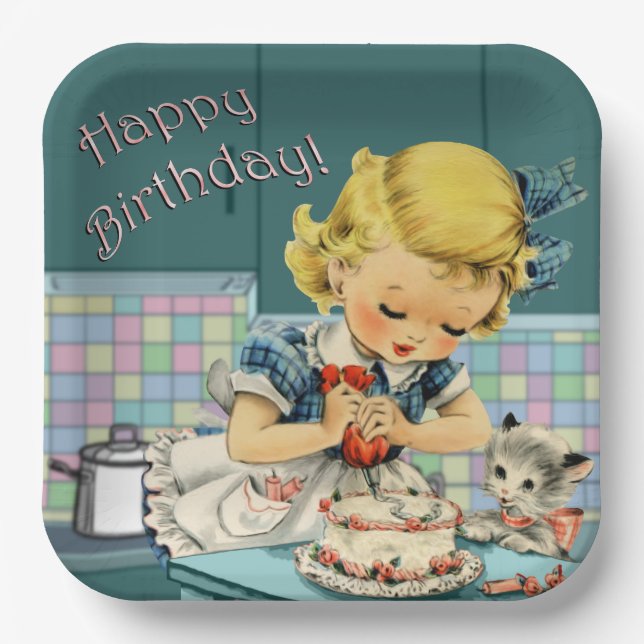 Vintage Happy Birthday Paper Plates (Front)