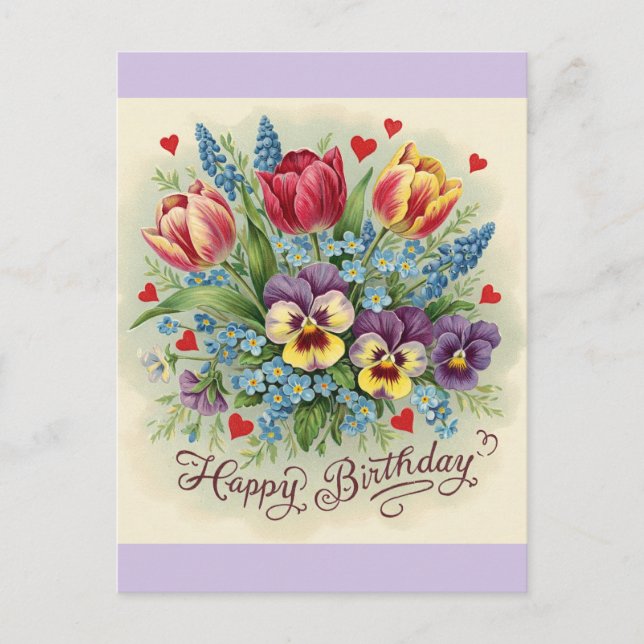 Vintage Happy Birthday Retro Colourful Floral Postcard (Front)