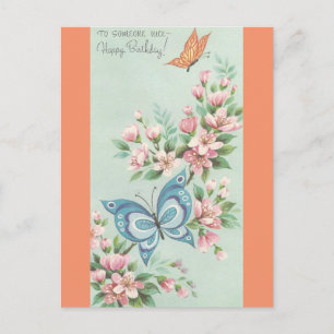 Vintage Happy Birthday With Butterflies Postcard