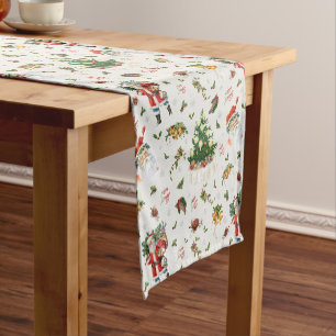 Vintage Happy Christmas Santa Short Table Runner