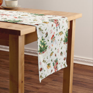 Vintage Happy Christmas Santa Short Table Runner