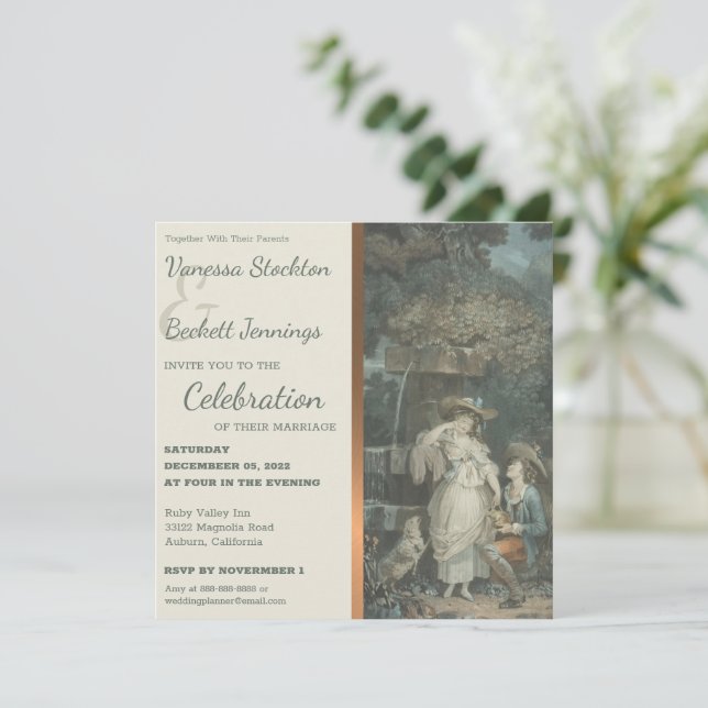 Vintage Happy Couple  Wedding Invitation (Standing Front)