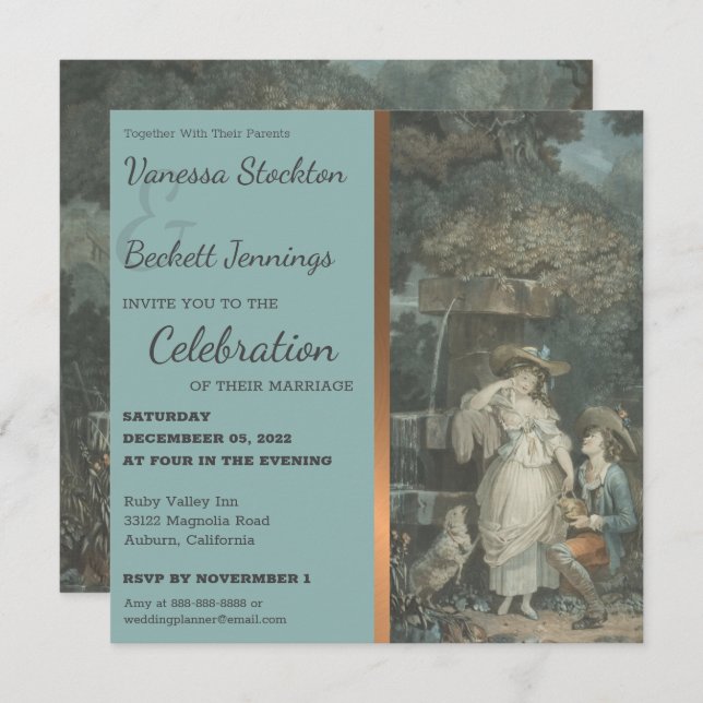 Vintage Happy Couple  Wedding Invitation (Front/Back)