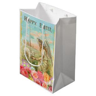 Vintage Happy Easter Angel Lamb Medium Gift Bag