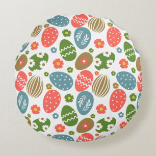 Vintage Happy Easter Blooms Round Cushion