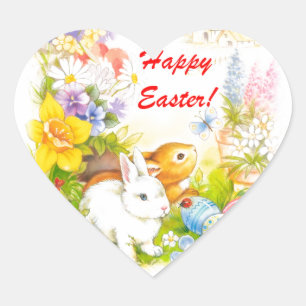 Vintage Happy Easter bunnies sticker