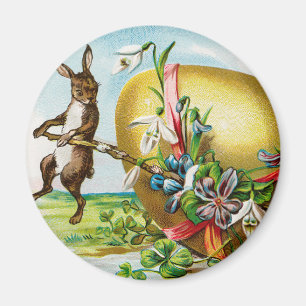 Vintage Happy Easter Bunny Rabbits Easter Eggs Magnet