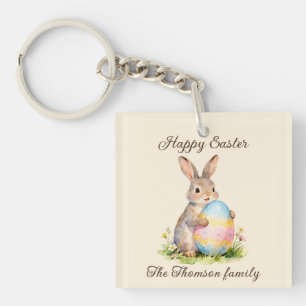 Vintage Happy Easter Bunny with Egg Family  Key Ring