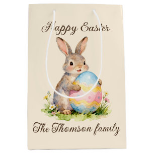 Vintage Happy Easter Bunny with Egg Family Medium Gift Bag