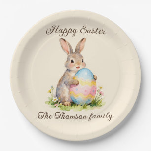Vintage Happy Easter Bunny with Egg Family Paper Plate